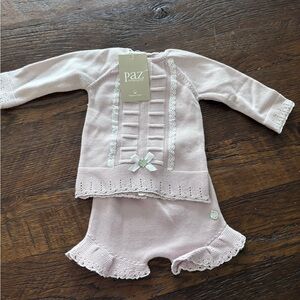 PAZ Baby Girls Pink Knit Matching Set - Top & Shorts